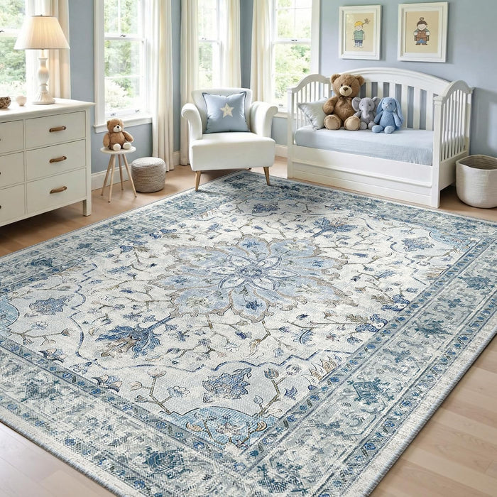 RELEANY vintage medallion rug Blue / White / Gray primary color image