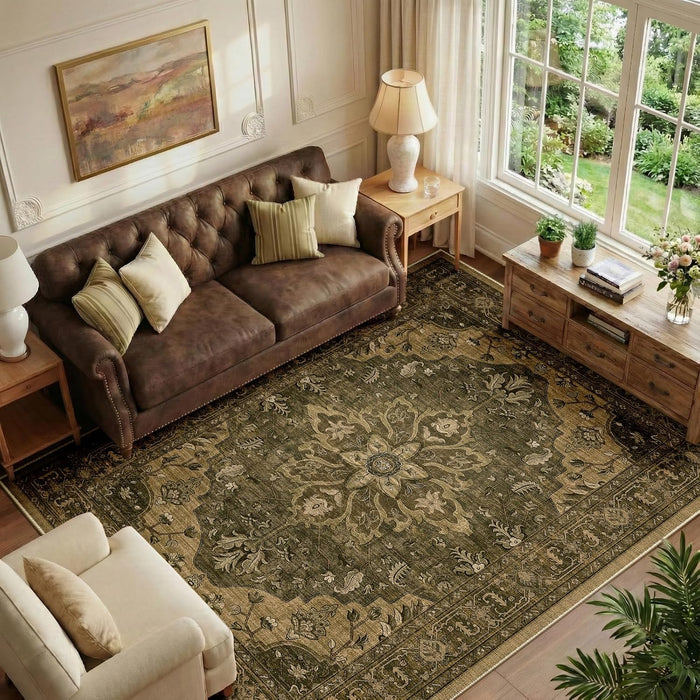 Brown / Dark Brown — Vintage Medallion Washable Area Rug