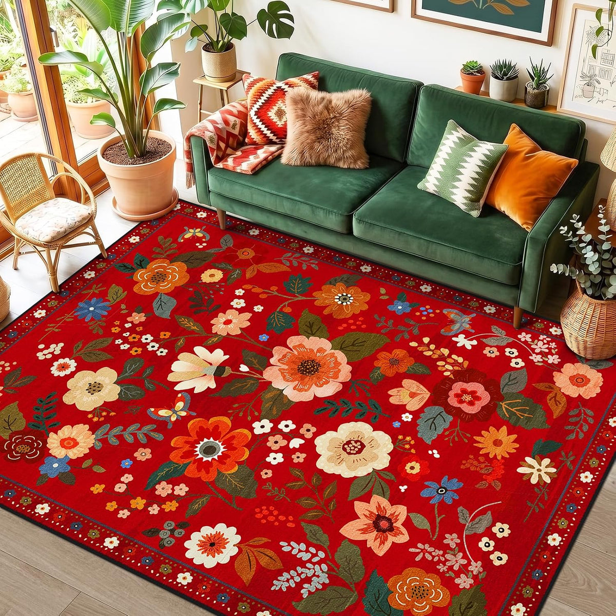 RELEANY Floral Washable Area Rug — Red/Orange — exact Amazon 5×7 image ASIN B0H2YRZNVD
