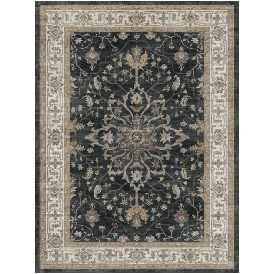 RELEANY Vintage Medallion Washable Rug – Black / Vintage Beige