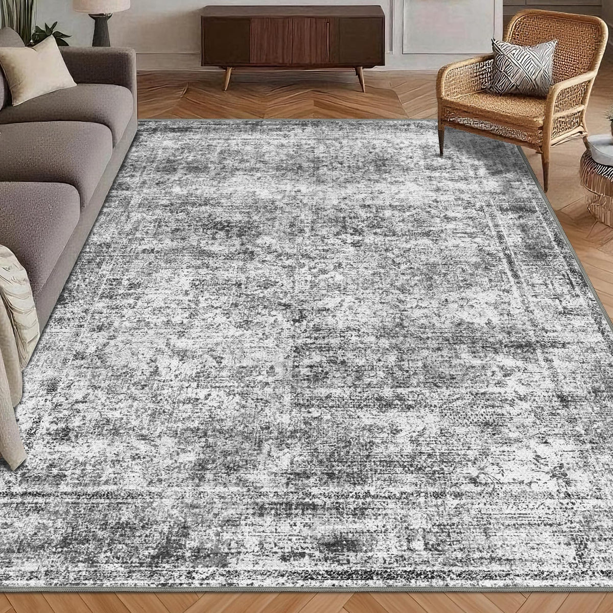 Vintage Persian washable area rug — Graphite and Mist — product image 1 of 5