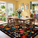 RELEANY Floral Washable Area Rug — Black — Black floral rug, supplier gallery detail