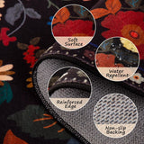 RELEANY Floral Washable Area Rug — Black — Black floral rug, close-up detail
