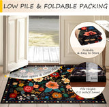 RELEANY Floral Washable Area Rug — Black — Black floral rug, supplier gallery image