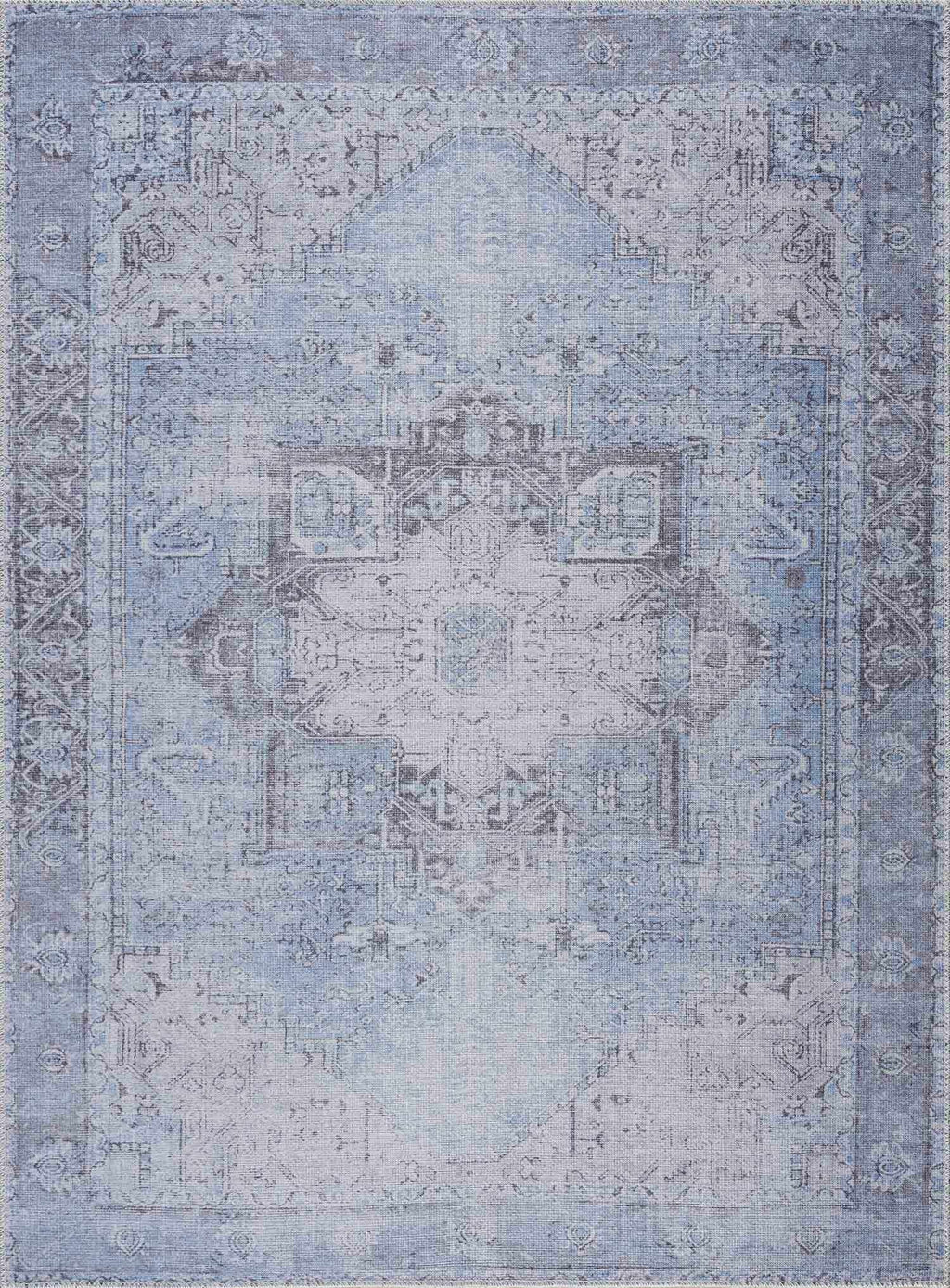Ice Blue Flat Pile Washable Rug - Clearance