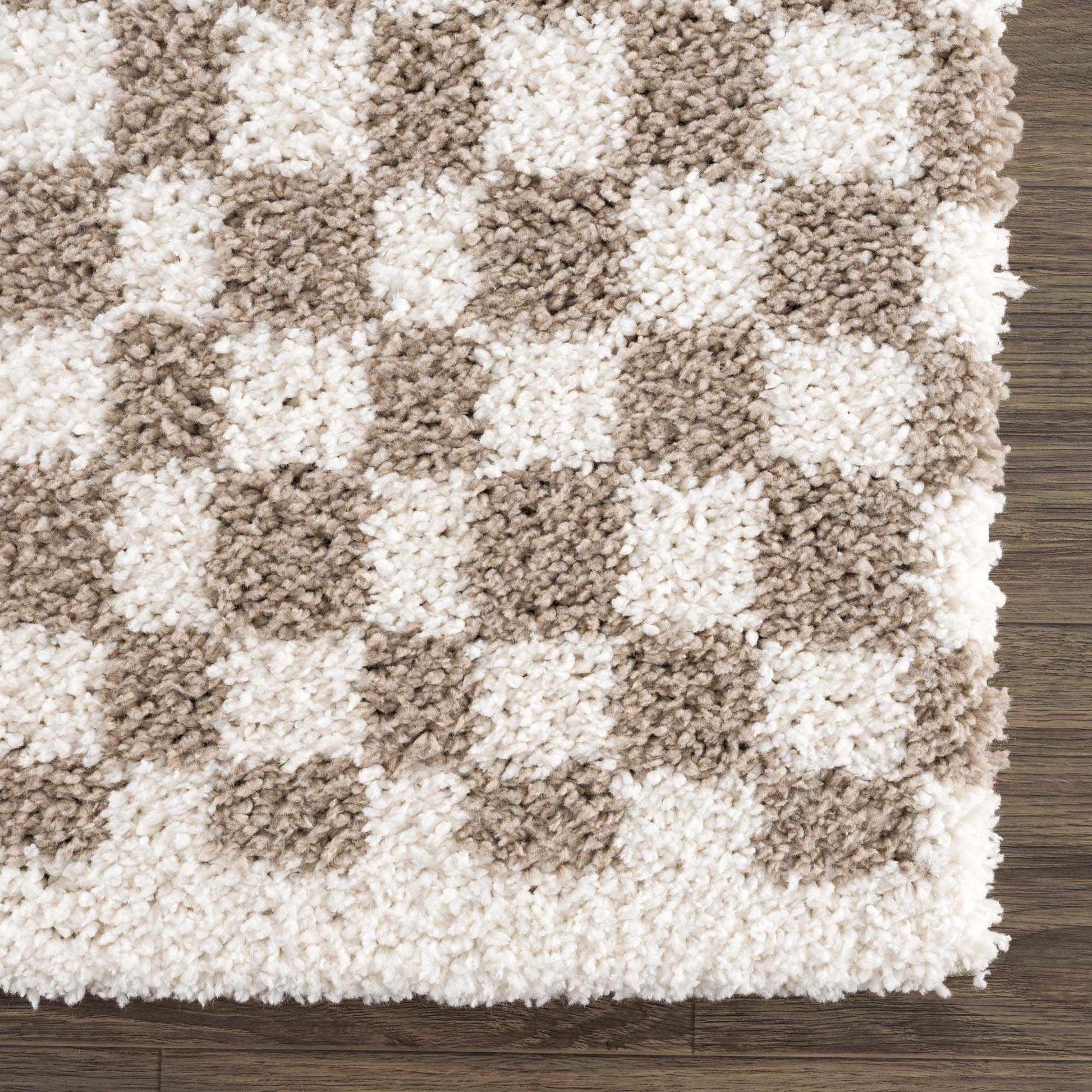 Kieu Taupe Checkered Shag Rug