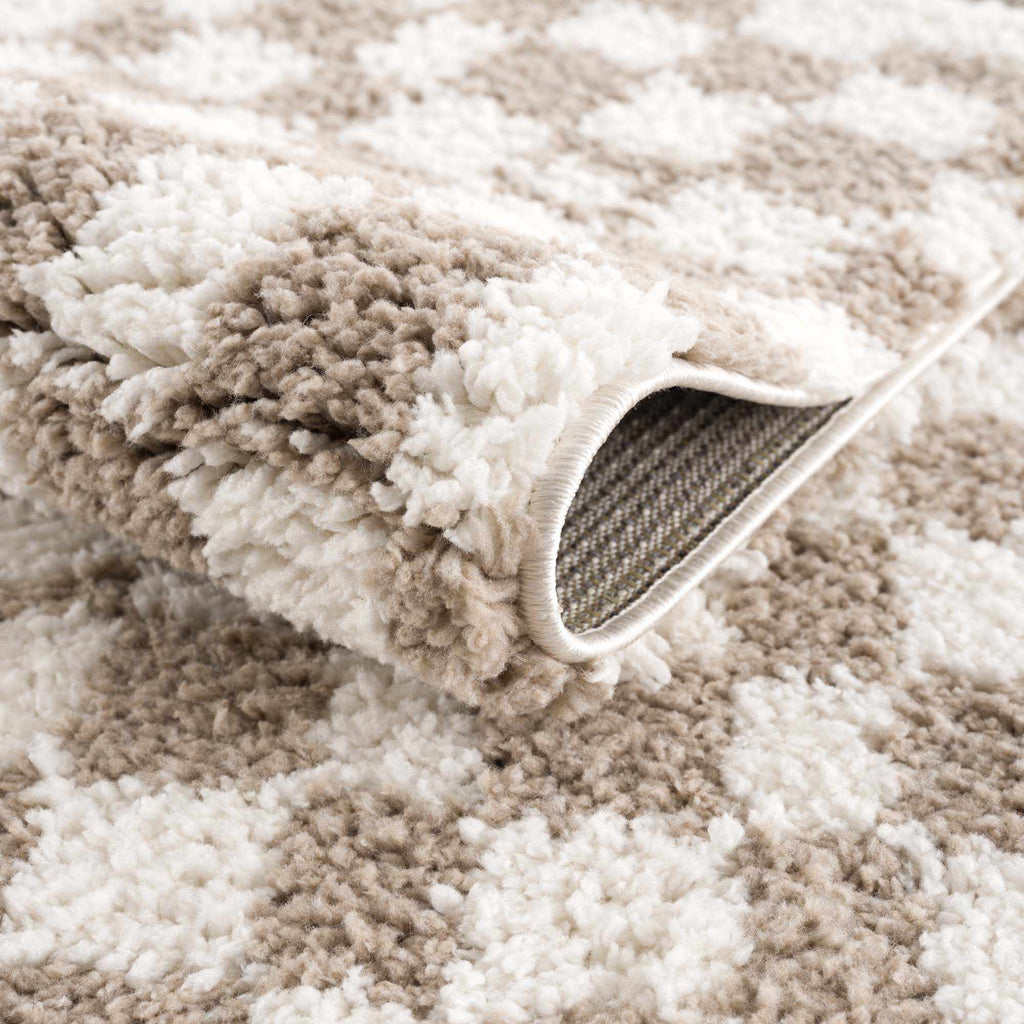 Kieu Taupe Checkered Shag Rug