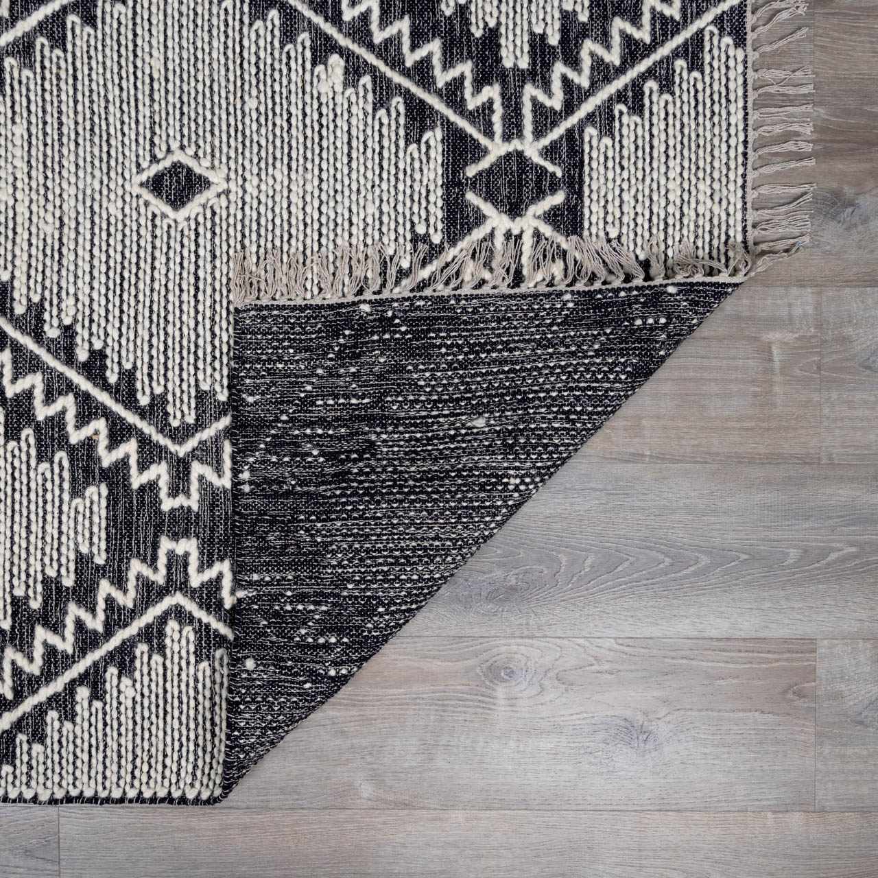 Brownhills Cream&Black Trellis Cotton Area Rug