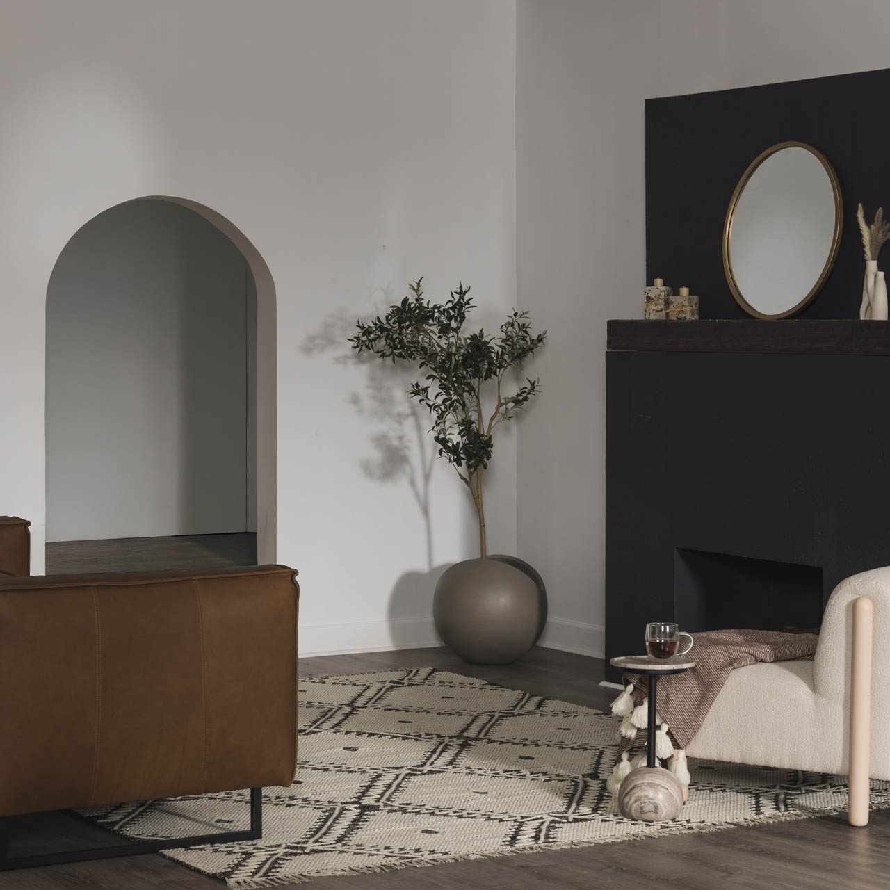 Brownhills Cream&Black Trellis Cotton Area Rug