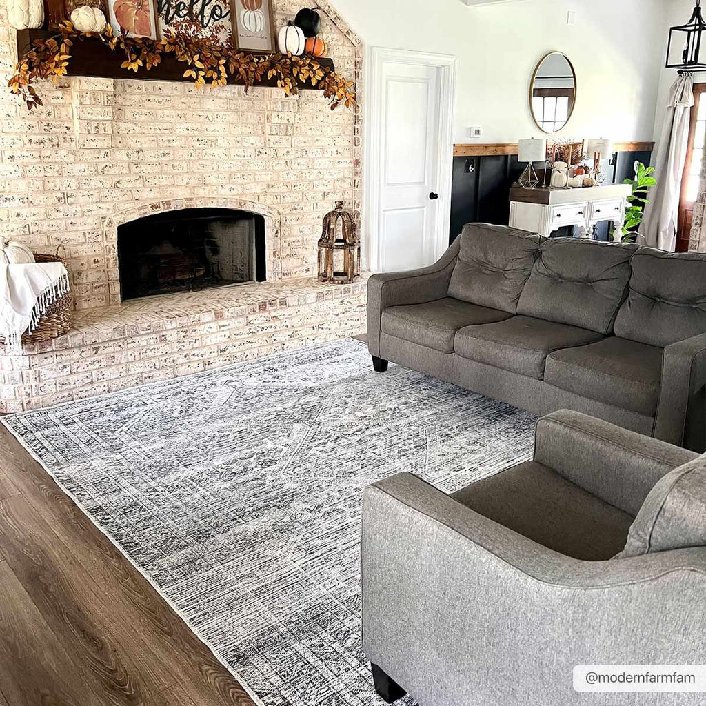Barny Gray Blue Washable Rug