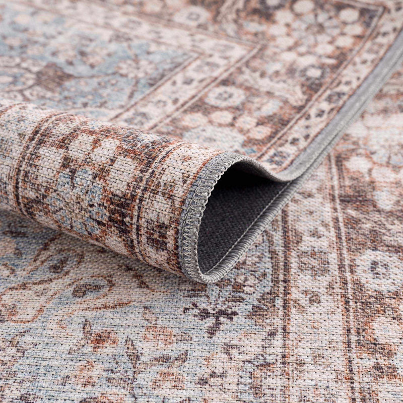 Brown Blue Dauis Vintage Washable Area Rug - Clearance