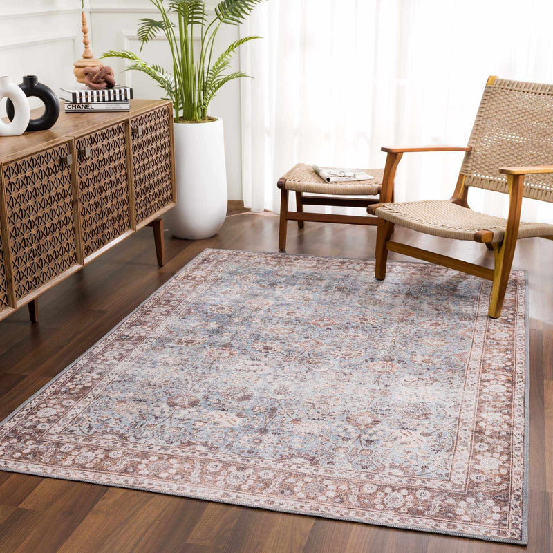 Brown Blue Dauis Vintage Washable Area Rug - Clearance