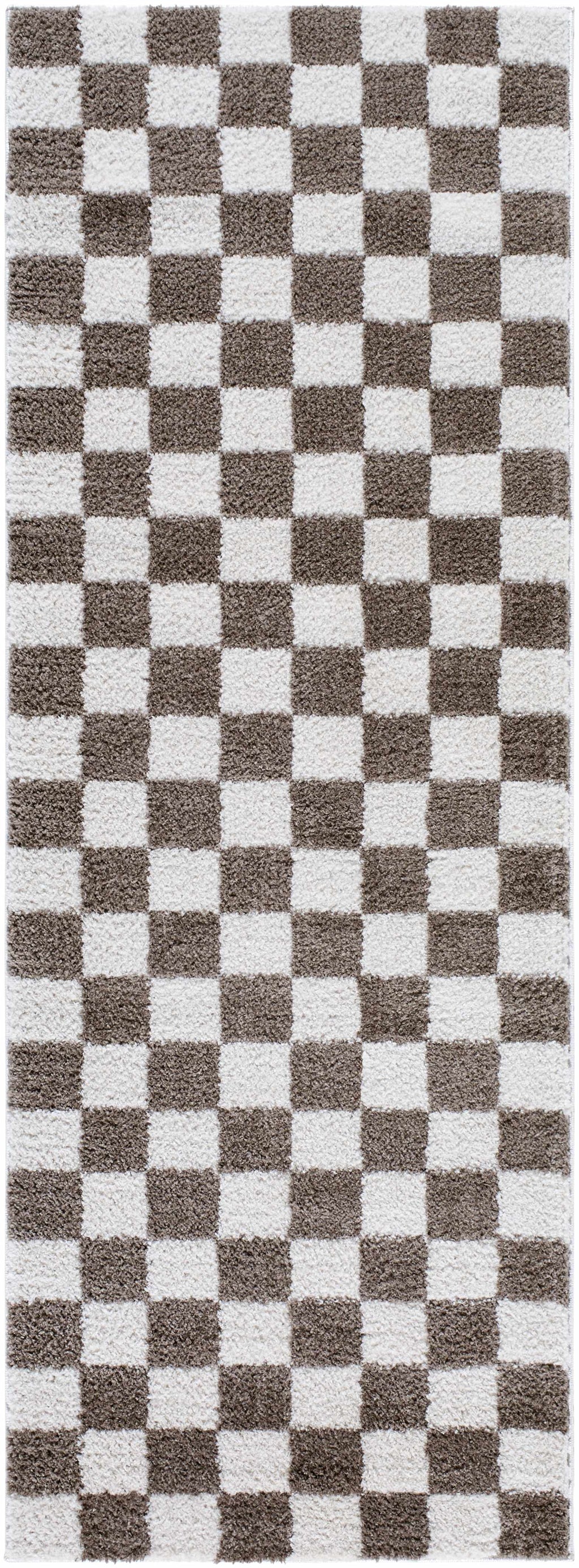 Canika Brown Washable Checkered Area Rug