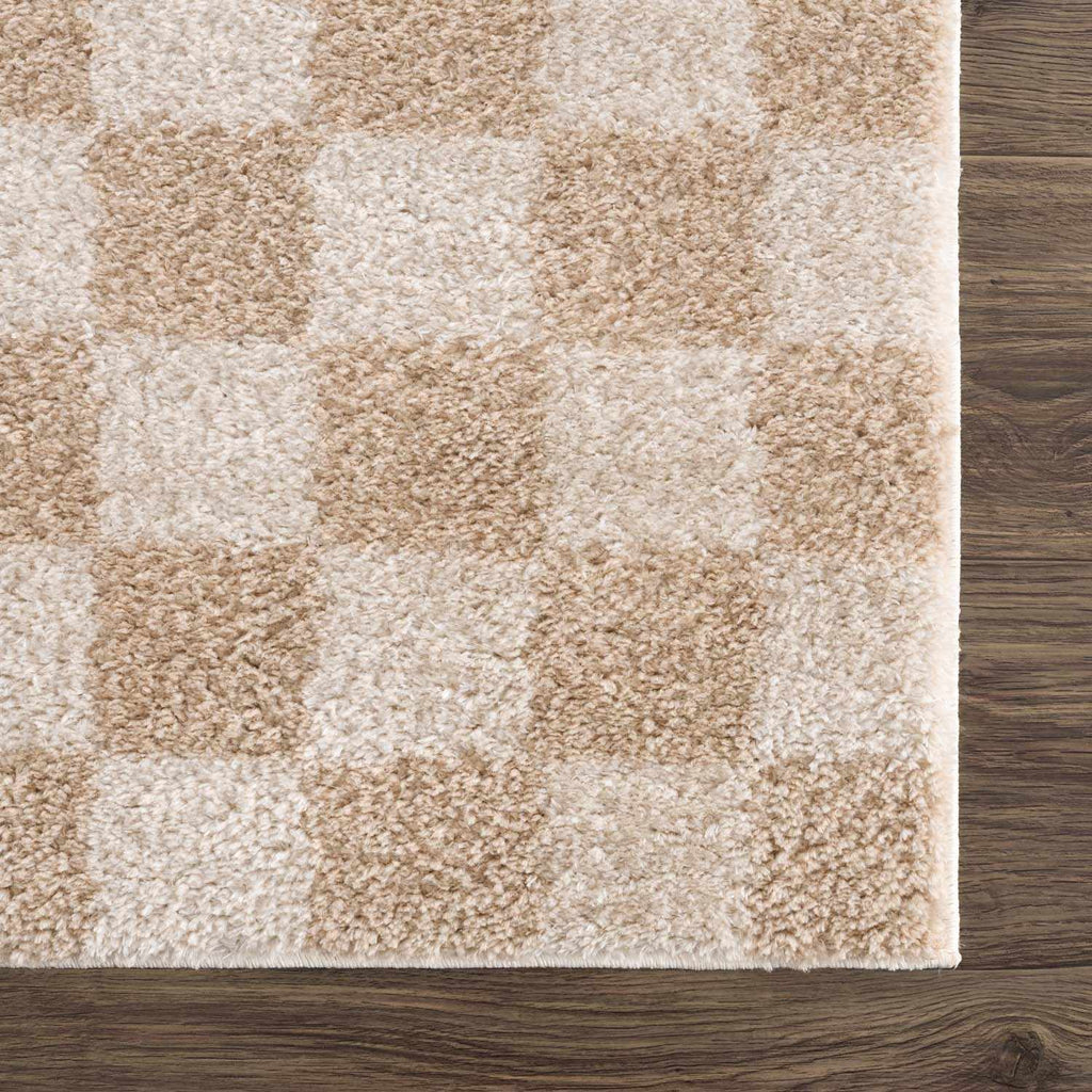 Canika Checkered Cream Washable Area Rug