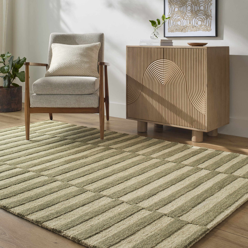 Idaho Broken-Striped Green Area Rug