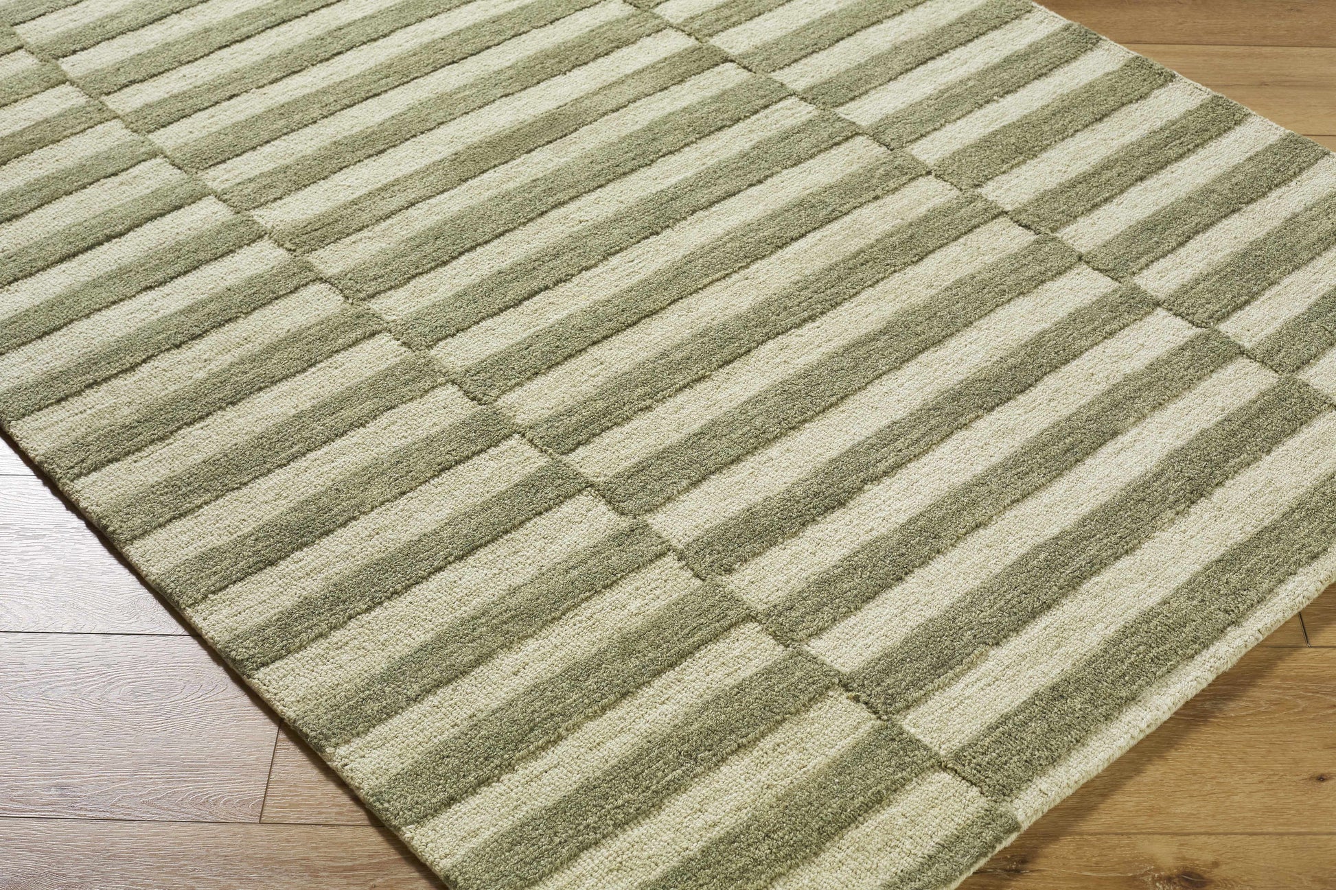Idaho Broken-Striped Green Area Rug