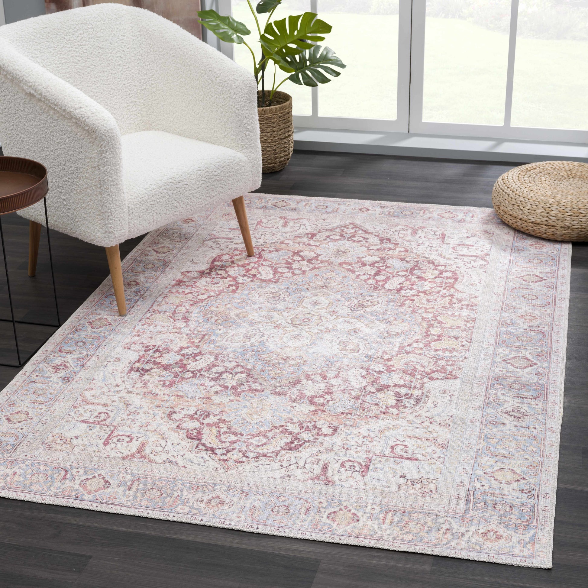 Cream Rust Leeston Washable Rug - Clearance