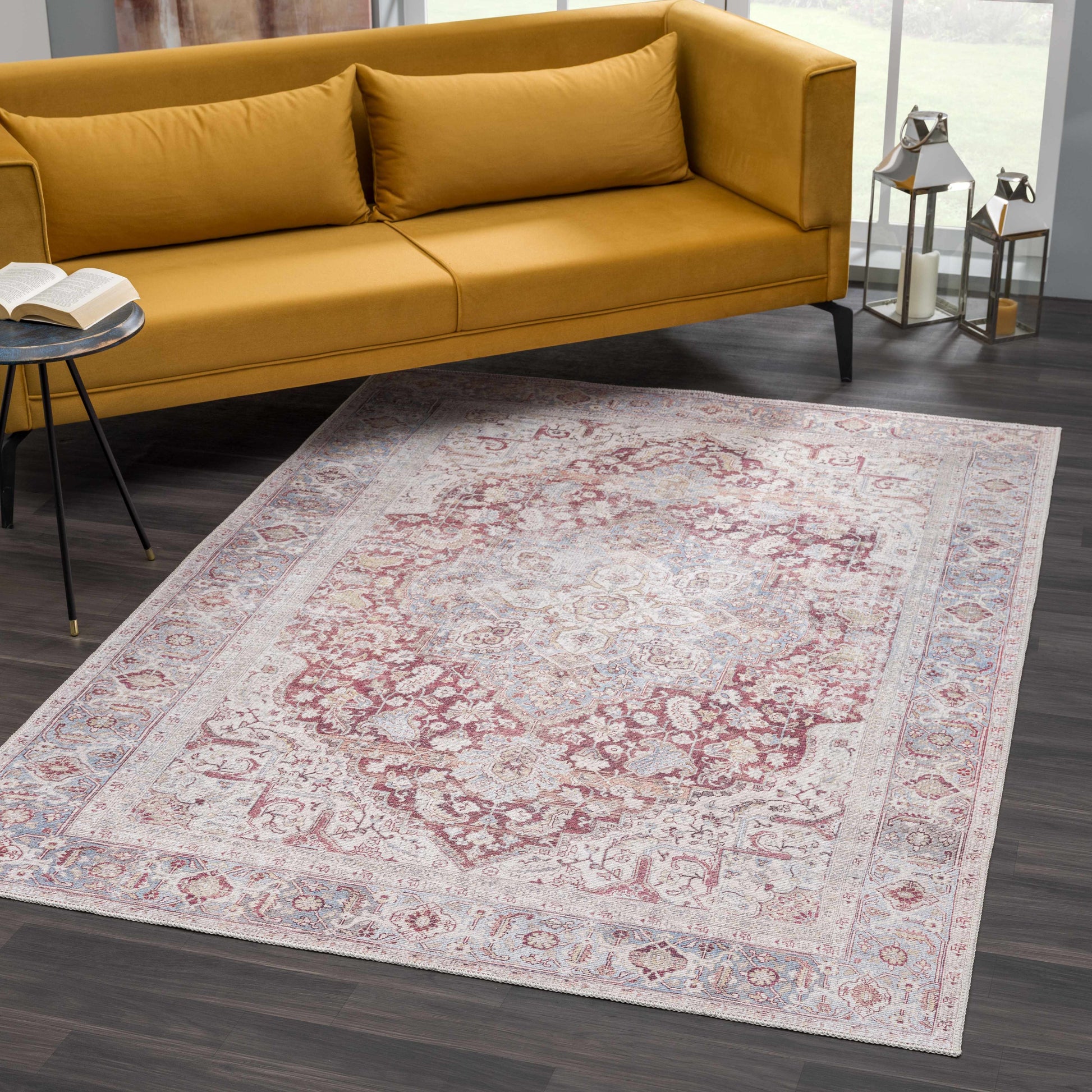 Cream Rust Leeston Washable Rug - Clearance