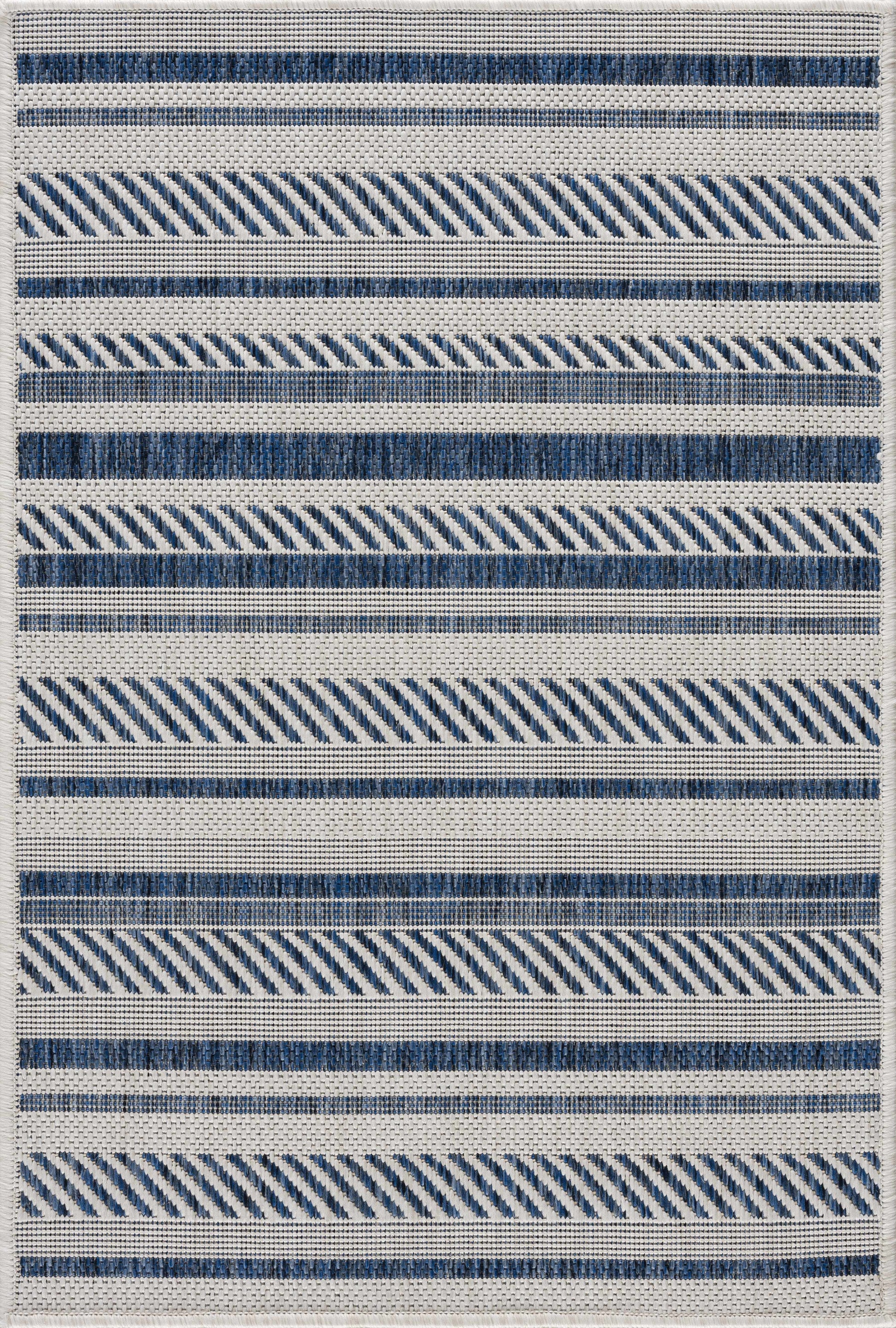 Olin White&Blue Striped Nordic Rug
