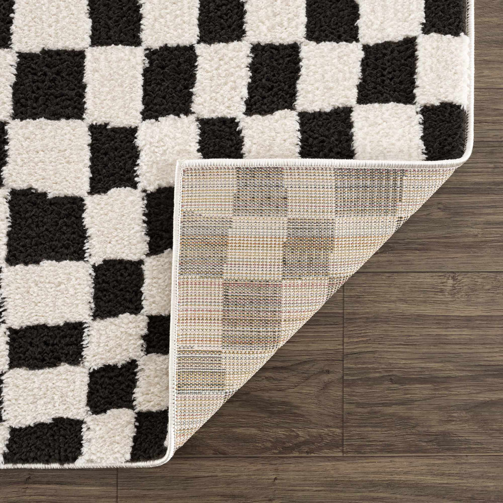 Lajos Black & White Checkered Plush Rug