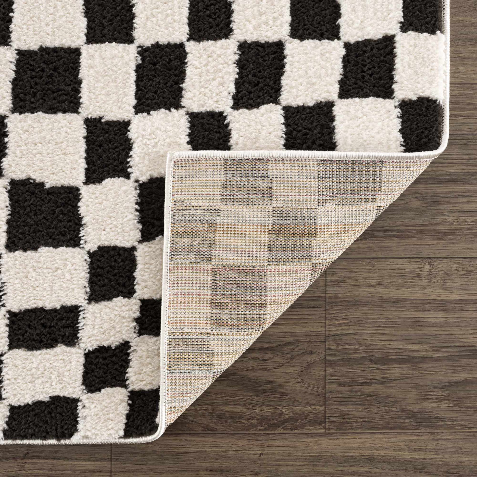Lajos Black & White Checkered Plush Rug