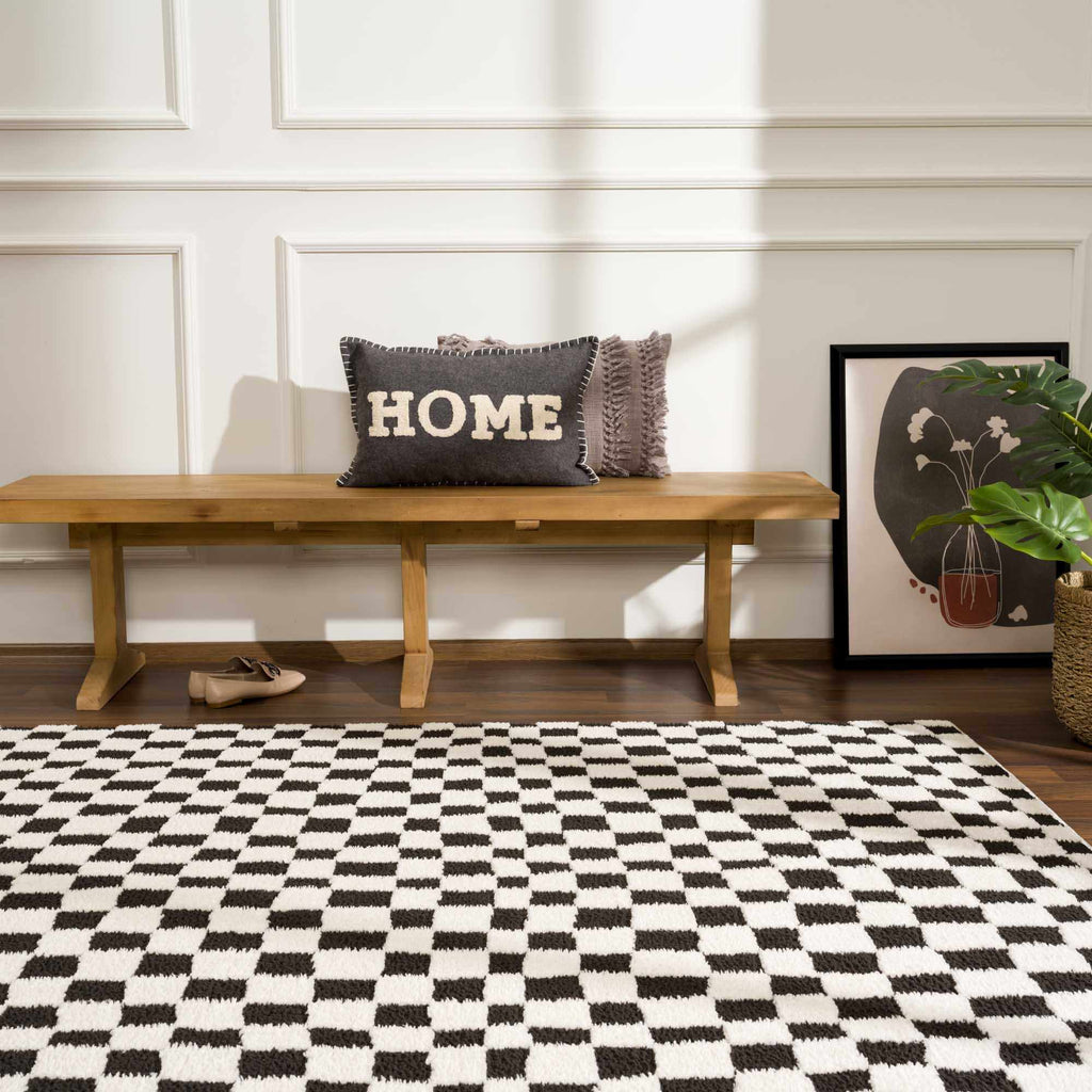 Lajos Black & White Checkered Plush Rug