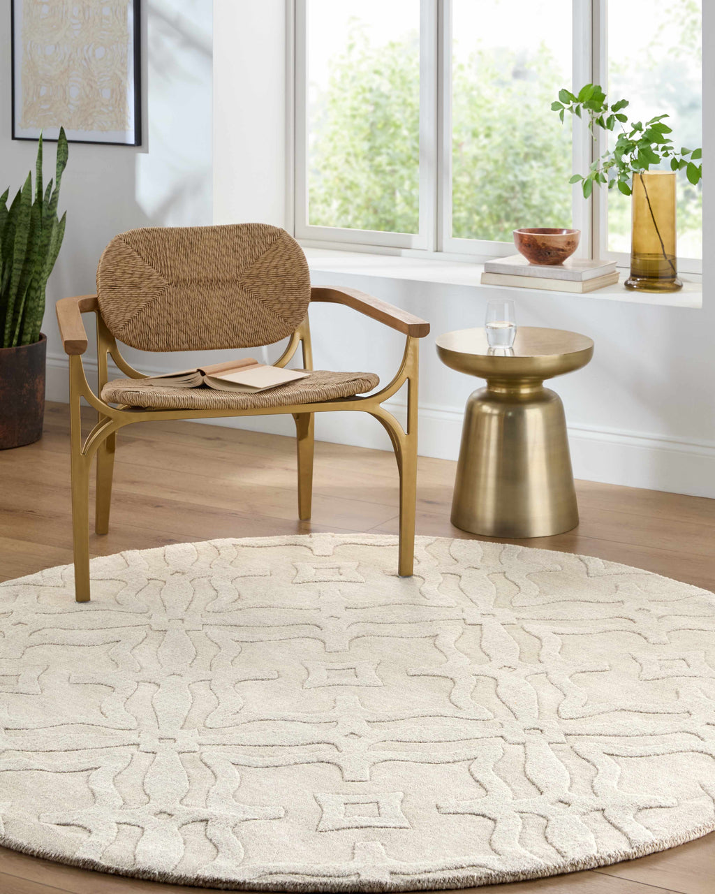Fyffe Embossed Beige Wool Area Rug