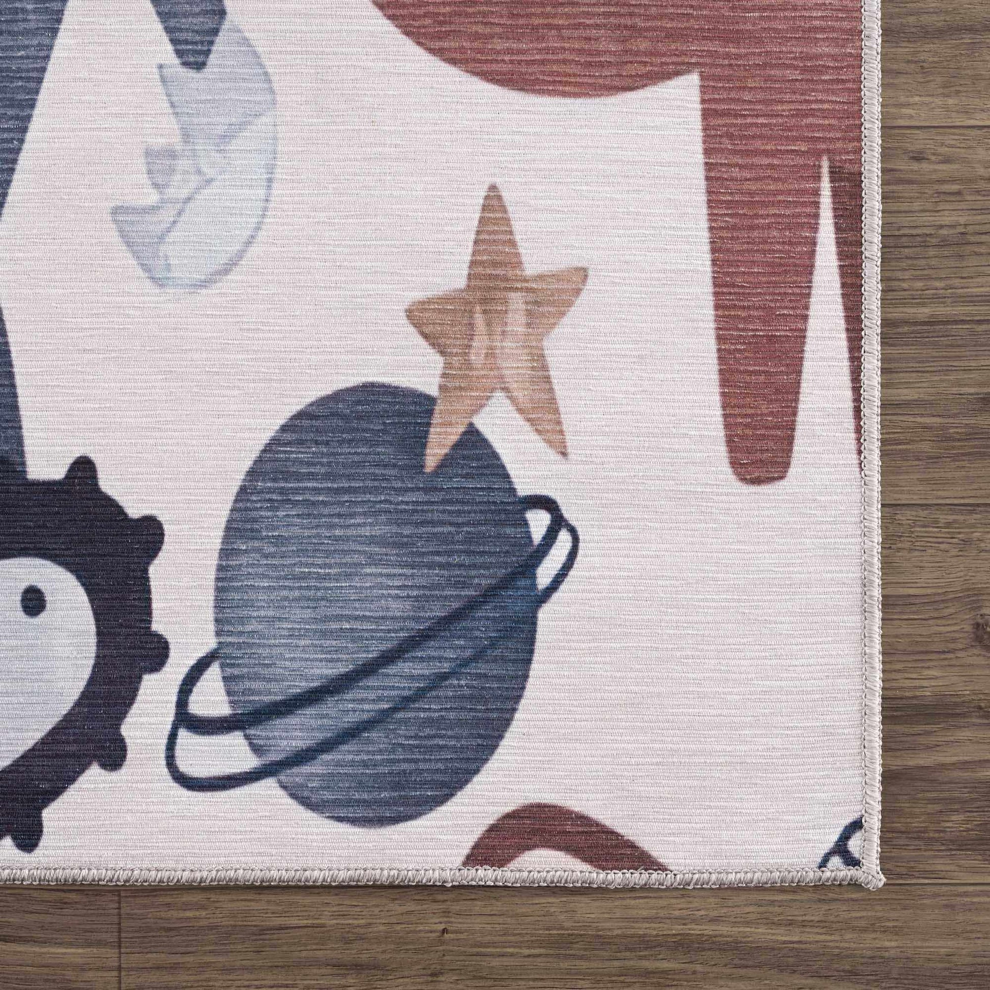 Libra Washable Kids Rug - Dinosaur rocket car rainbow