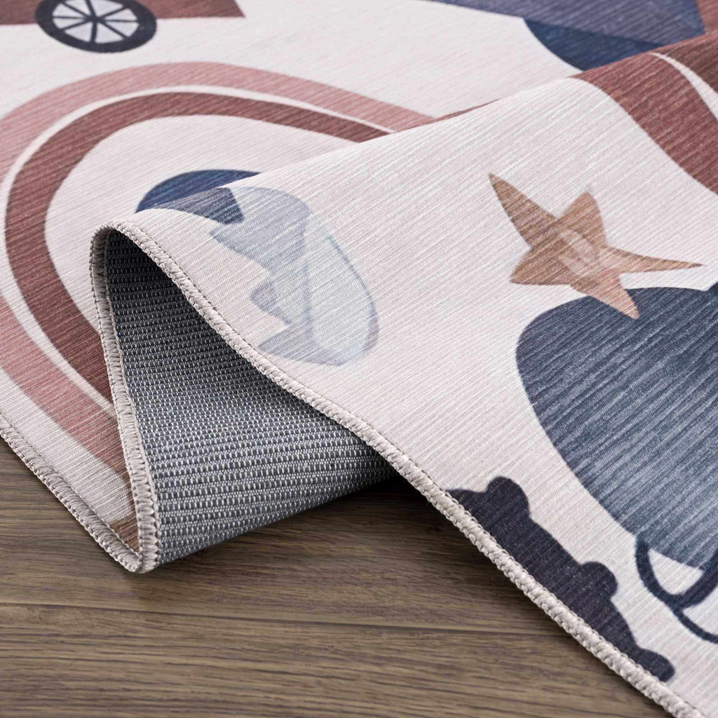 Libra Washable Kids Rug - Dinosaur rocket car rainbow