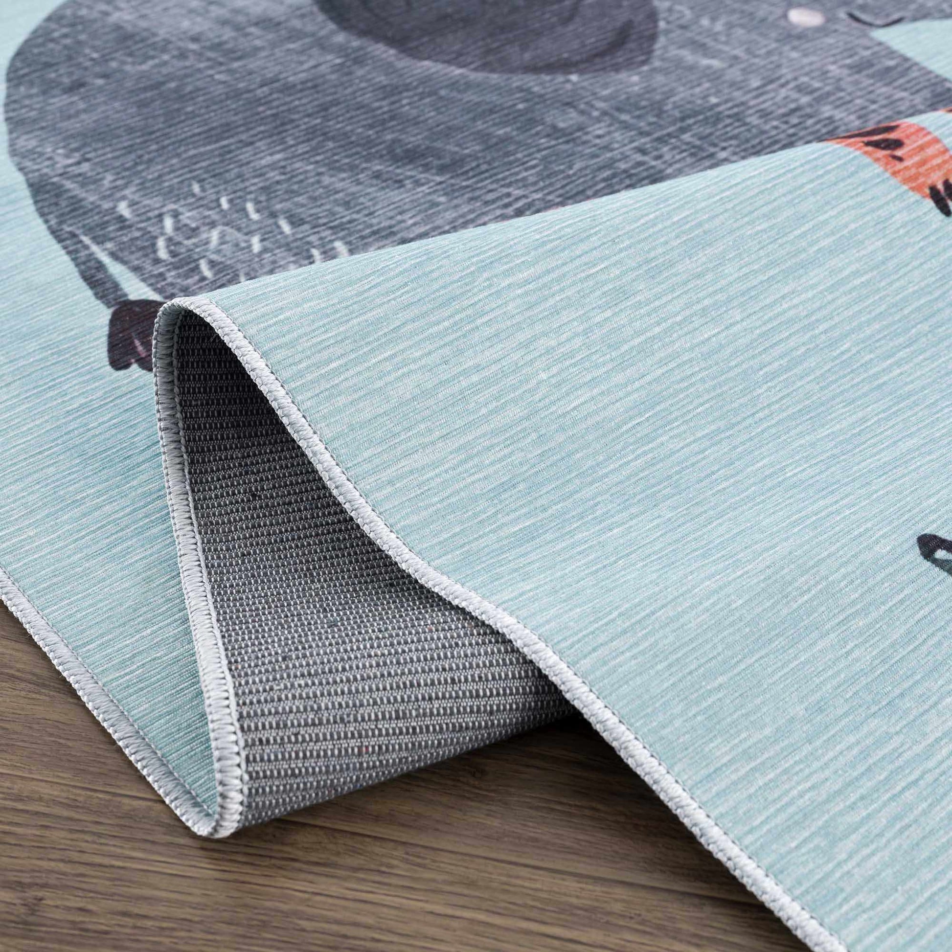Petey Blue Animal Print Washable Kids Rug - Clearance