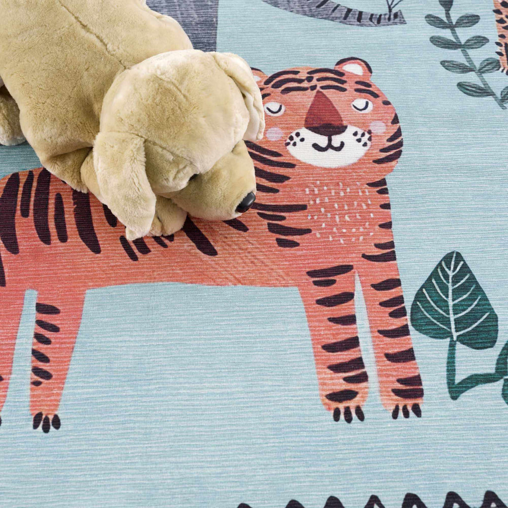 Petey Blue Animal Print Washable Kids Rug - Clearance