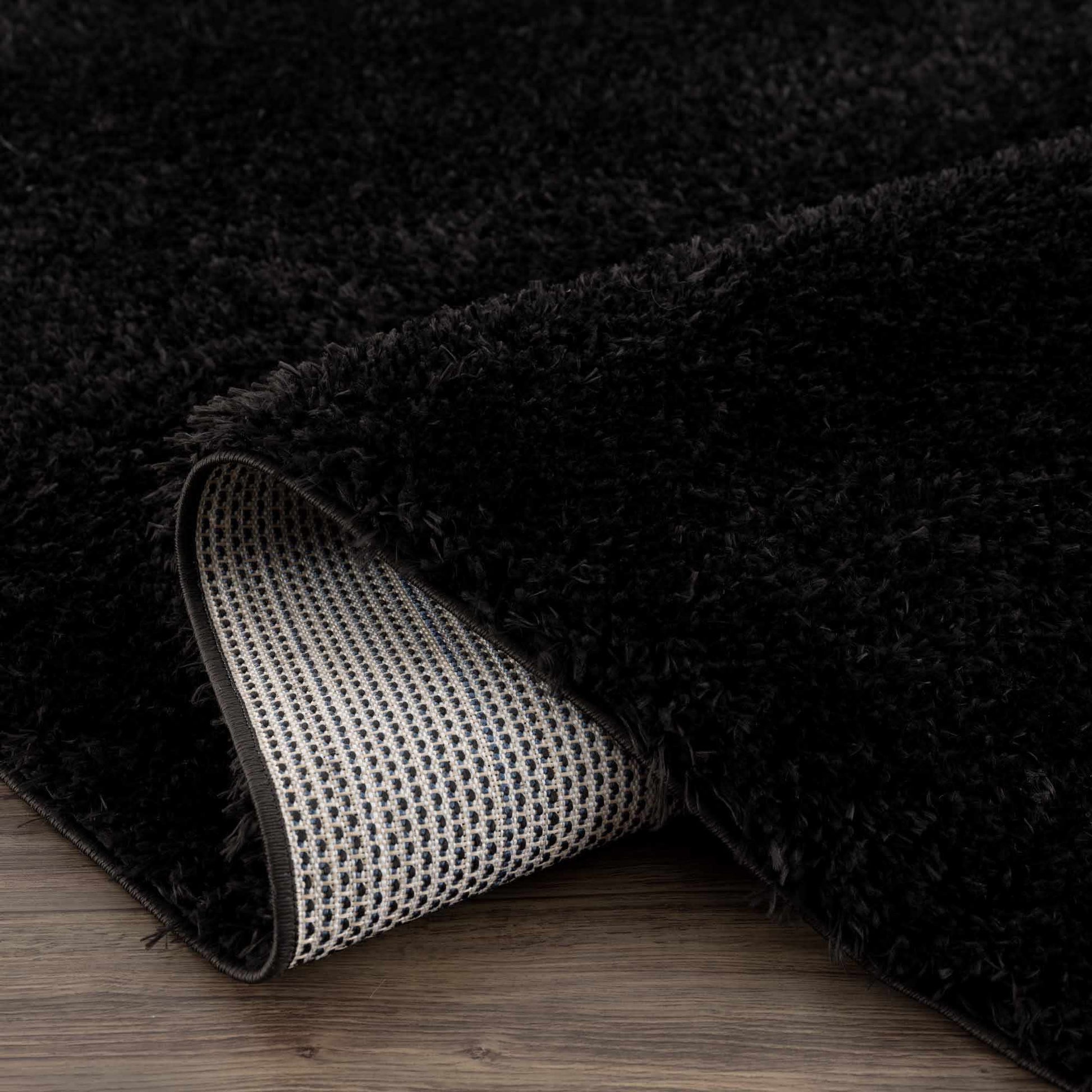 Faina Solid Black Shag Washable Area Rug - Clearance