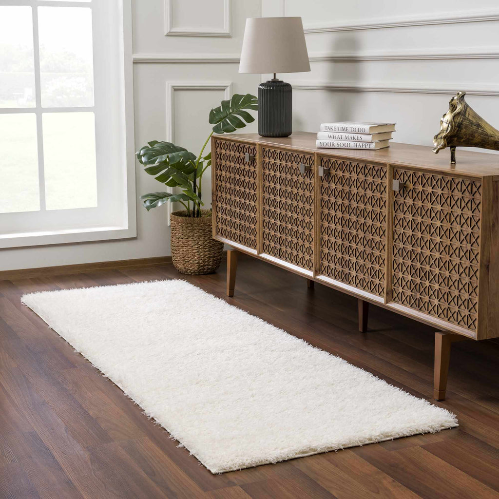 Faina Solid Cream Shag Washable Area Rug - Clearance