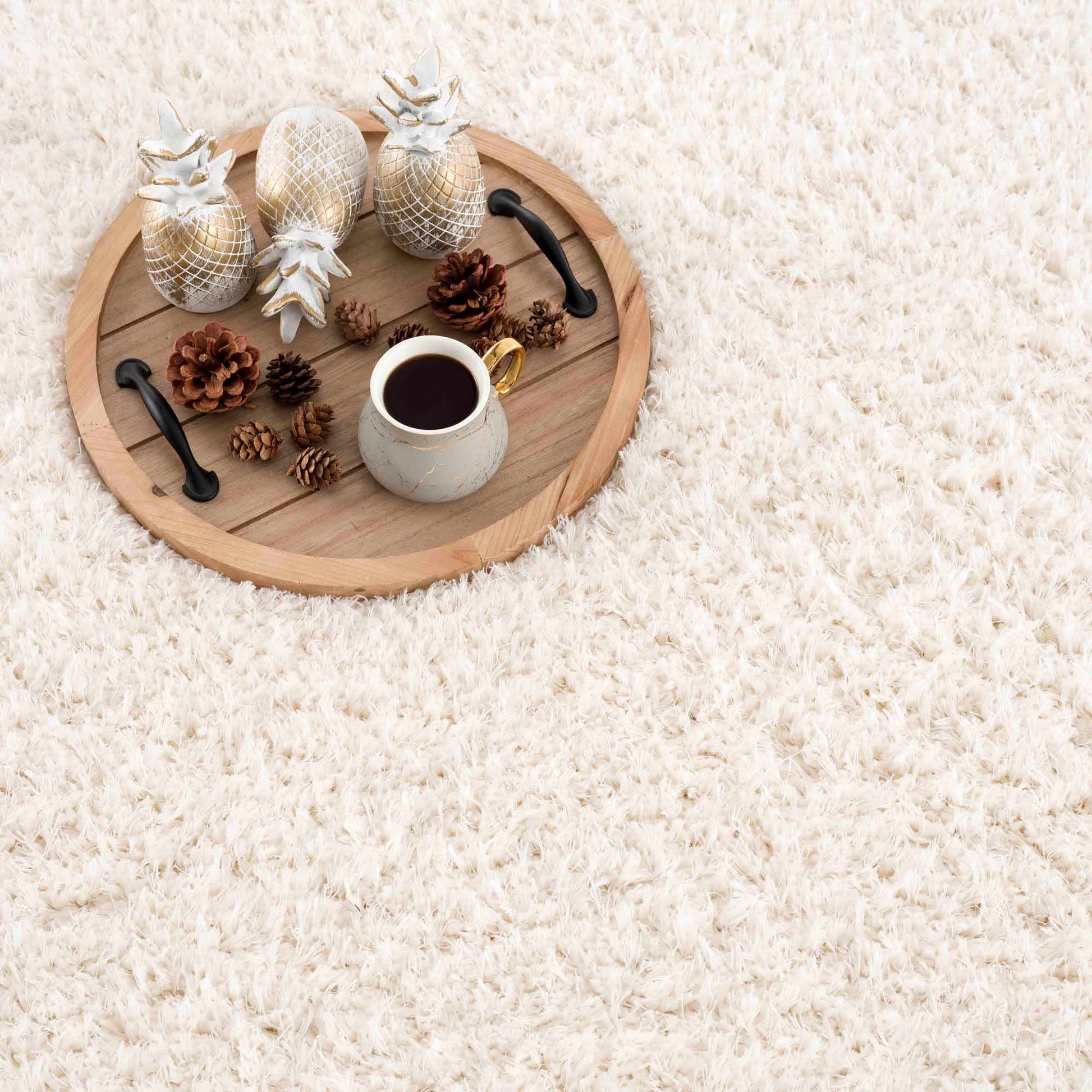 Faina Solid Cream Shag Washable Area Rug - Clearance