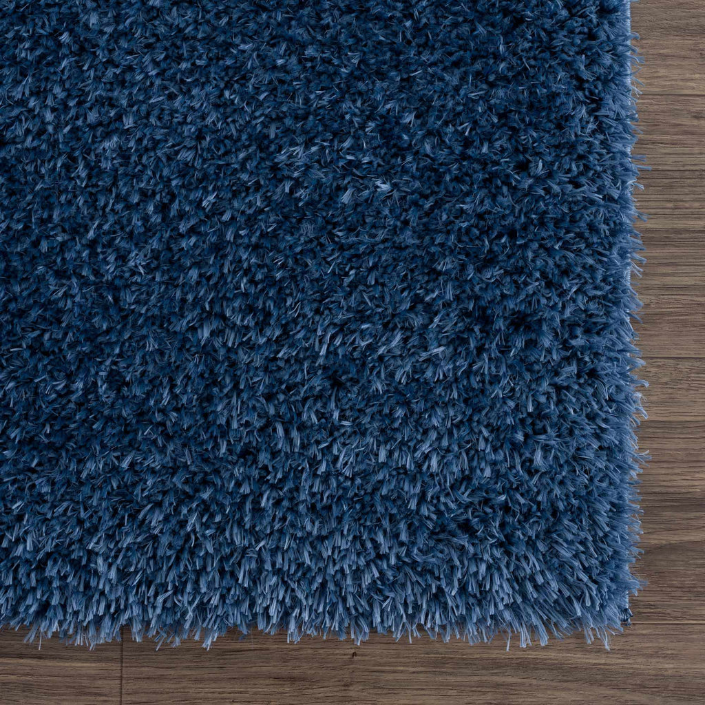 Faina Solid Dark Blue Shag Washable Area Rug - Clearance