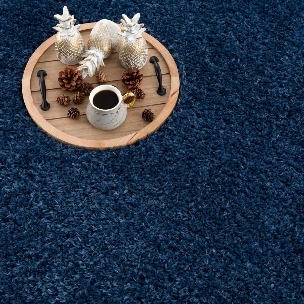 Faina Solid Dark Blue Shag Washable Area Rug - Clearance