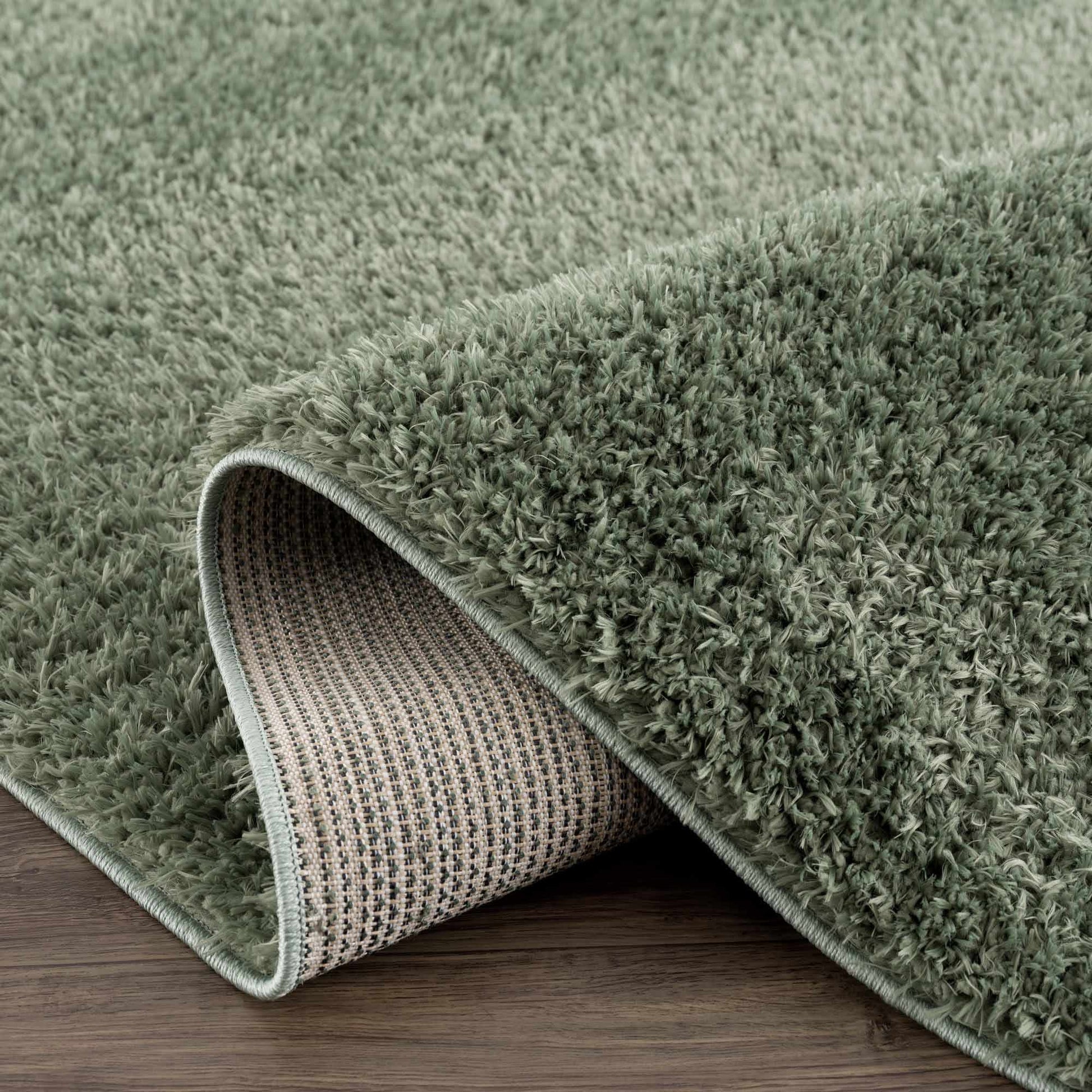 Faina Solid Green Shag Washable Area Rug - Clearance