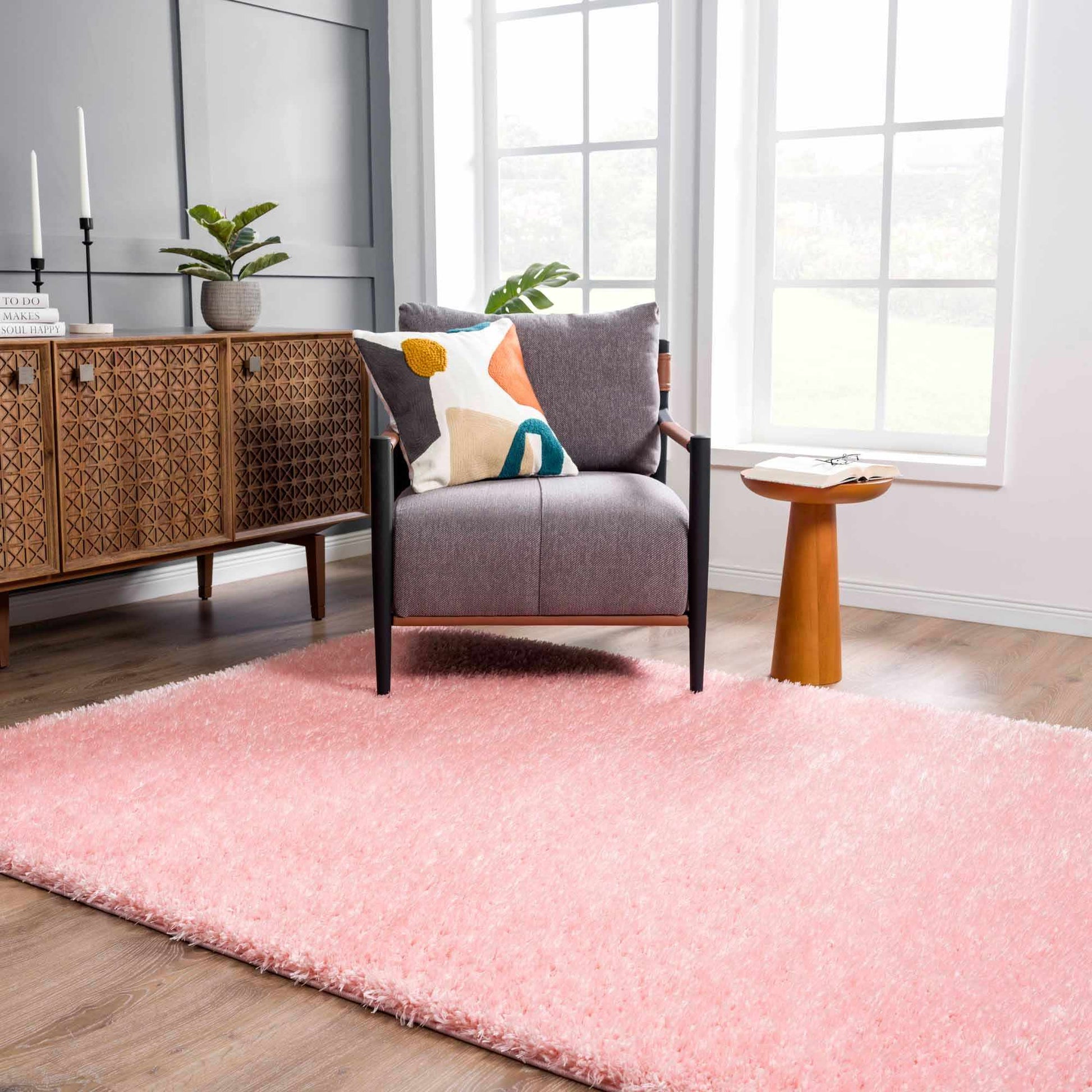 Faina Solid Pink Shag Washable Area Rug - Clearance