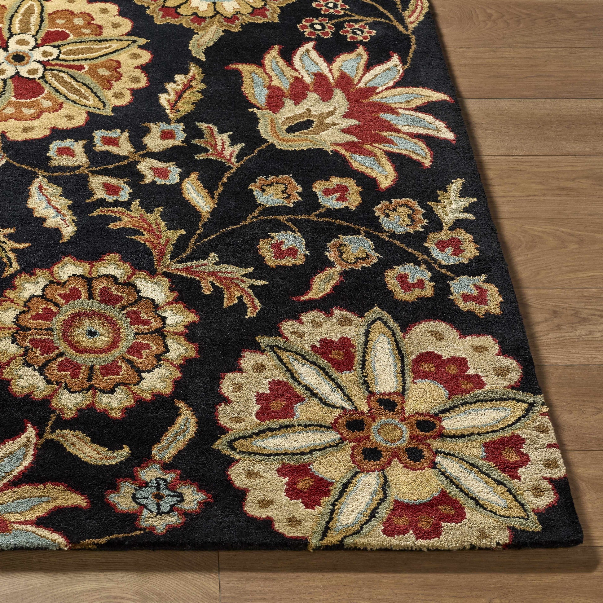 Heaters Black Floral Wool Carpet