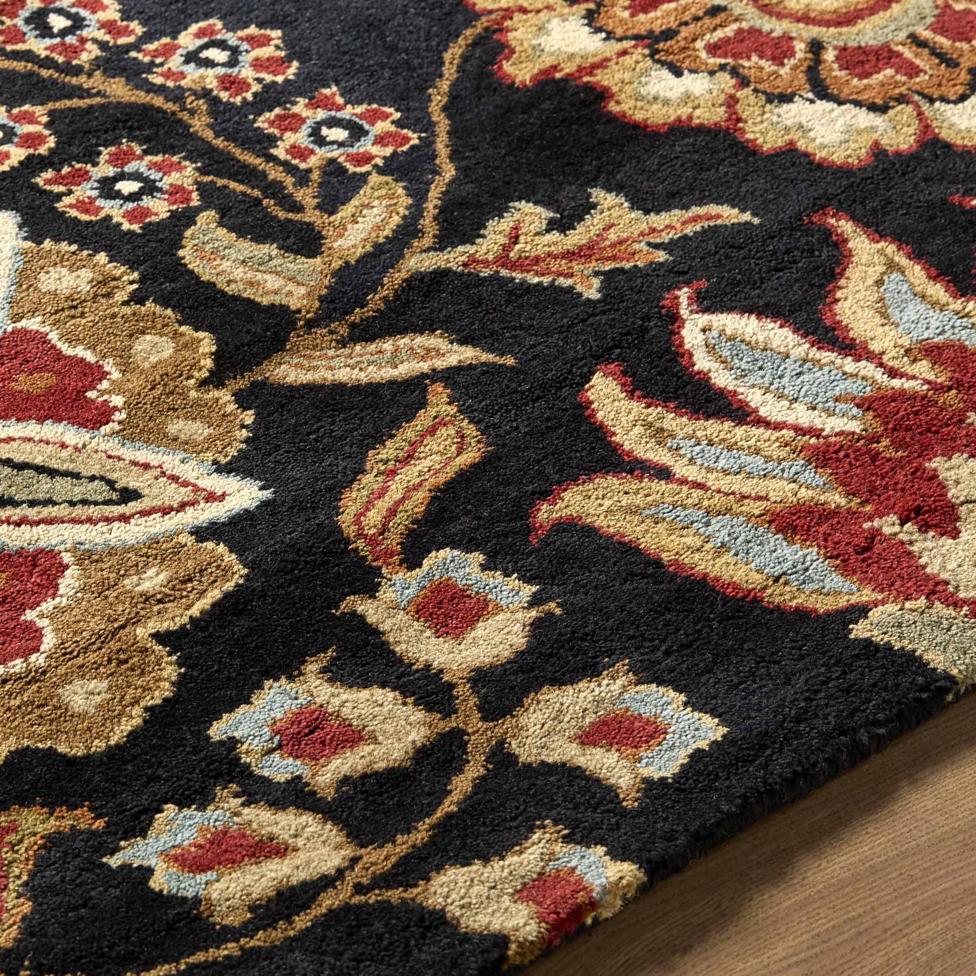 Heaters Black Floral Wool Carpet