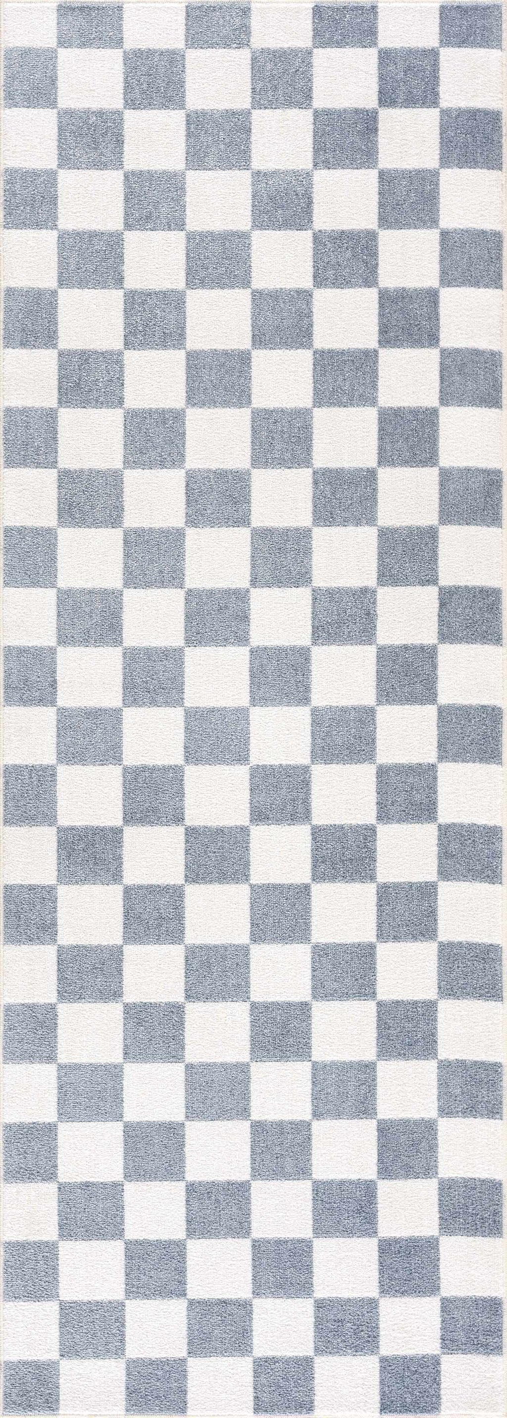 Brone Blue Checkered Washable Rug