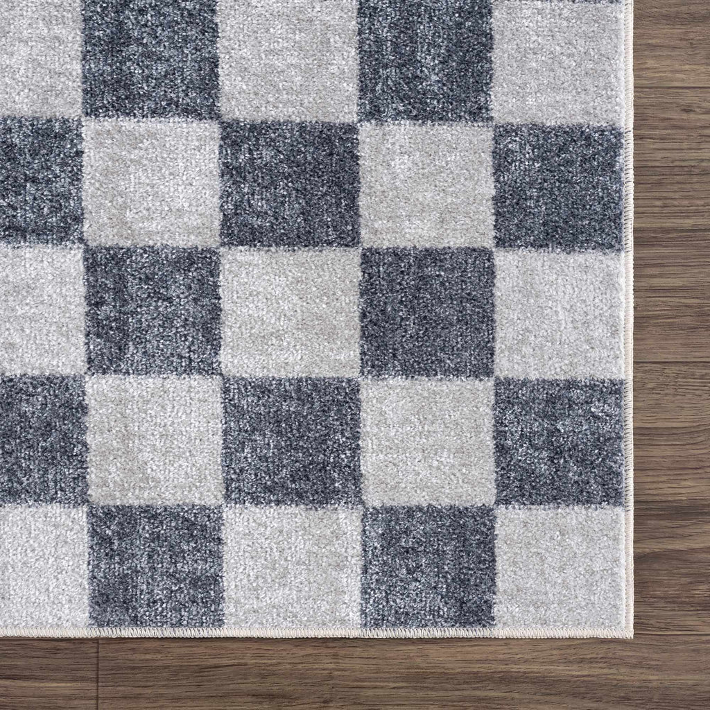 Alie Blue Gray Checkered Washable Rug