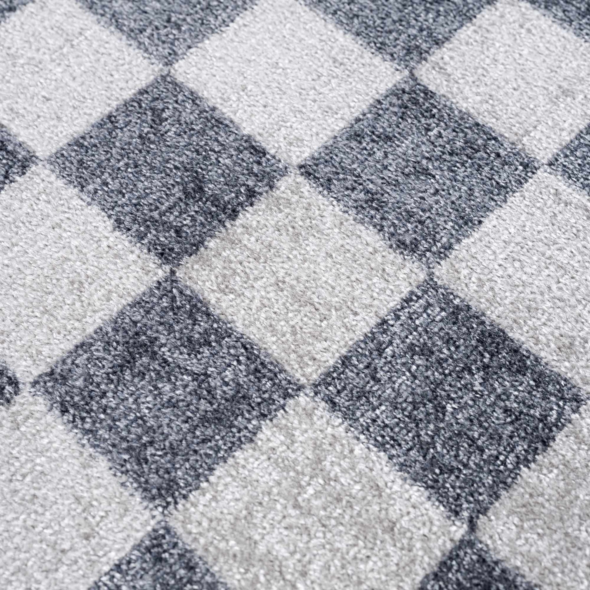 Alie Blue Gray Checkered Washable Rug