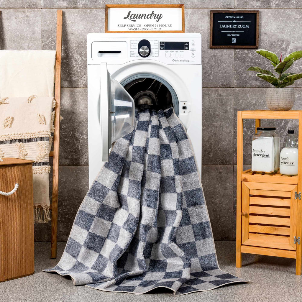 Alie Blue Gray Checkered Washable Rug