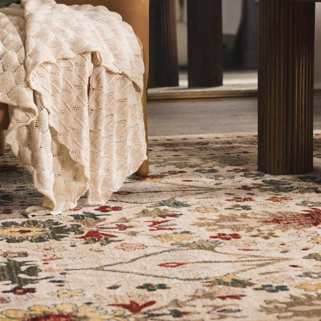 Neola White/Brown Damask Area Rug
