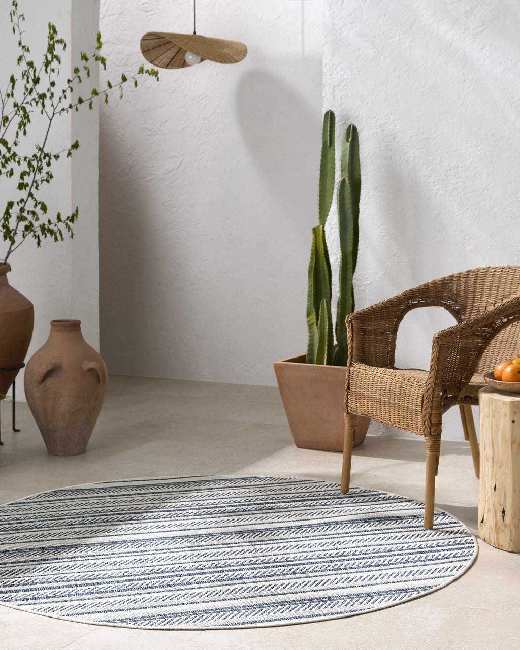 Olin White&Blue Striped Nordic Rug