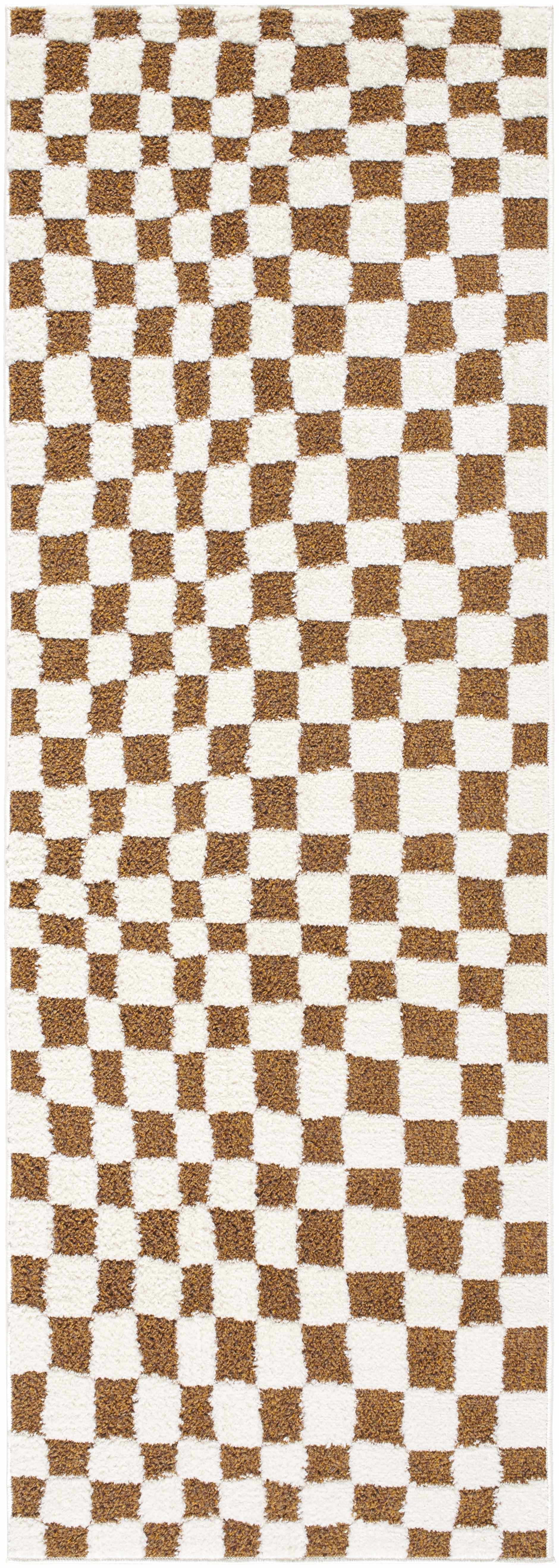 Lajos Brown Checkered Area Rug
