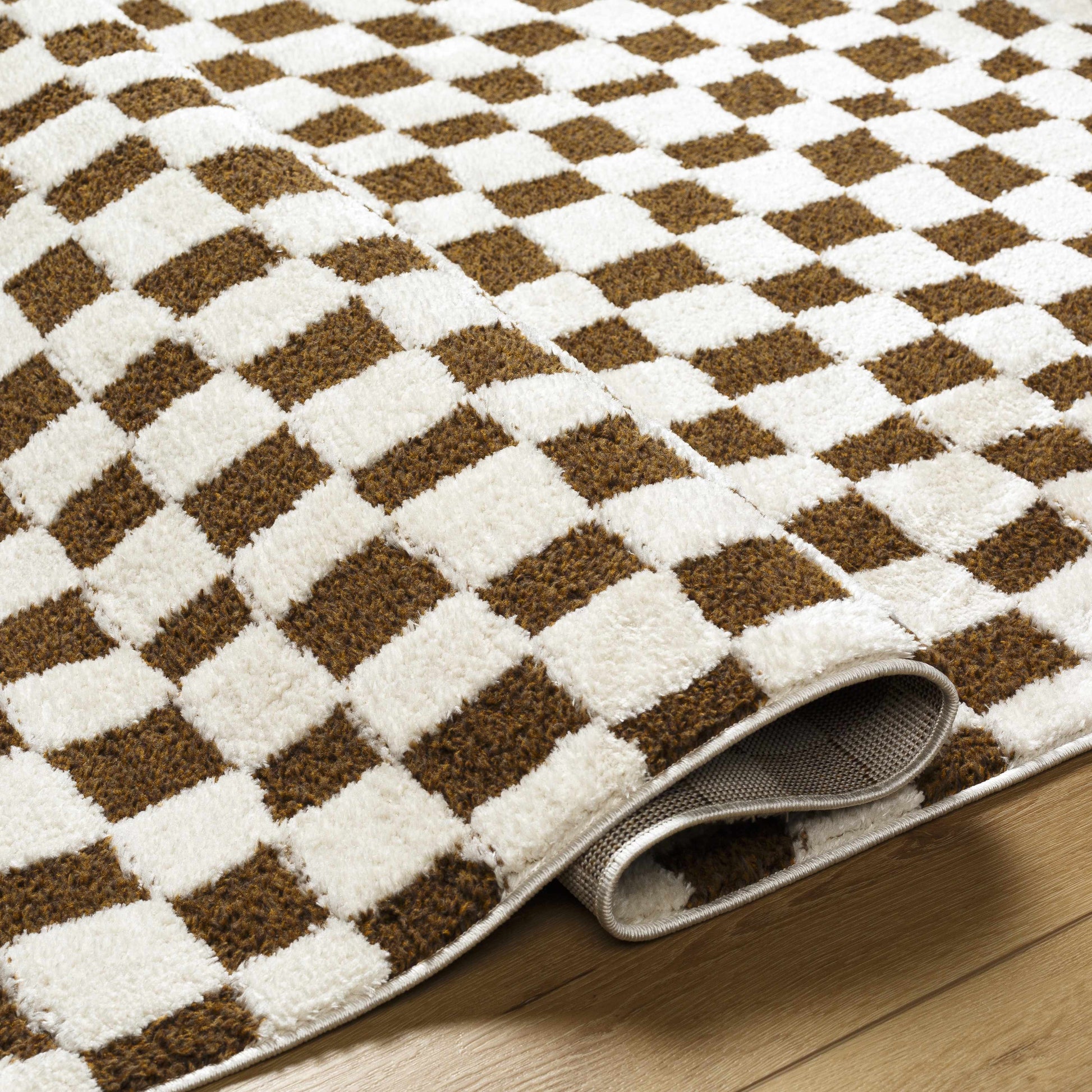 Lajos Brown Checkered Area Rug