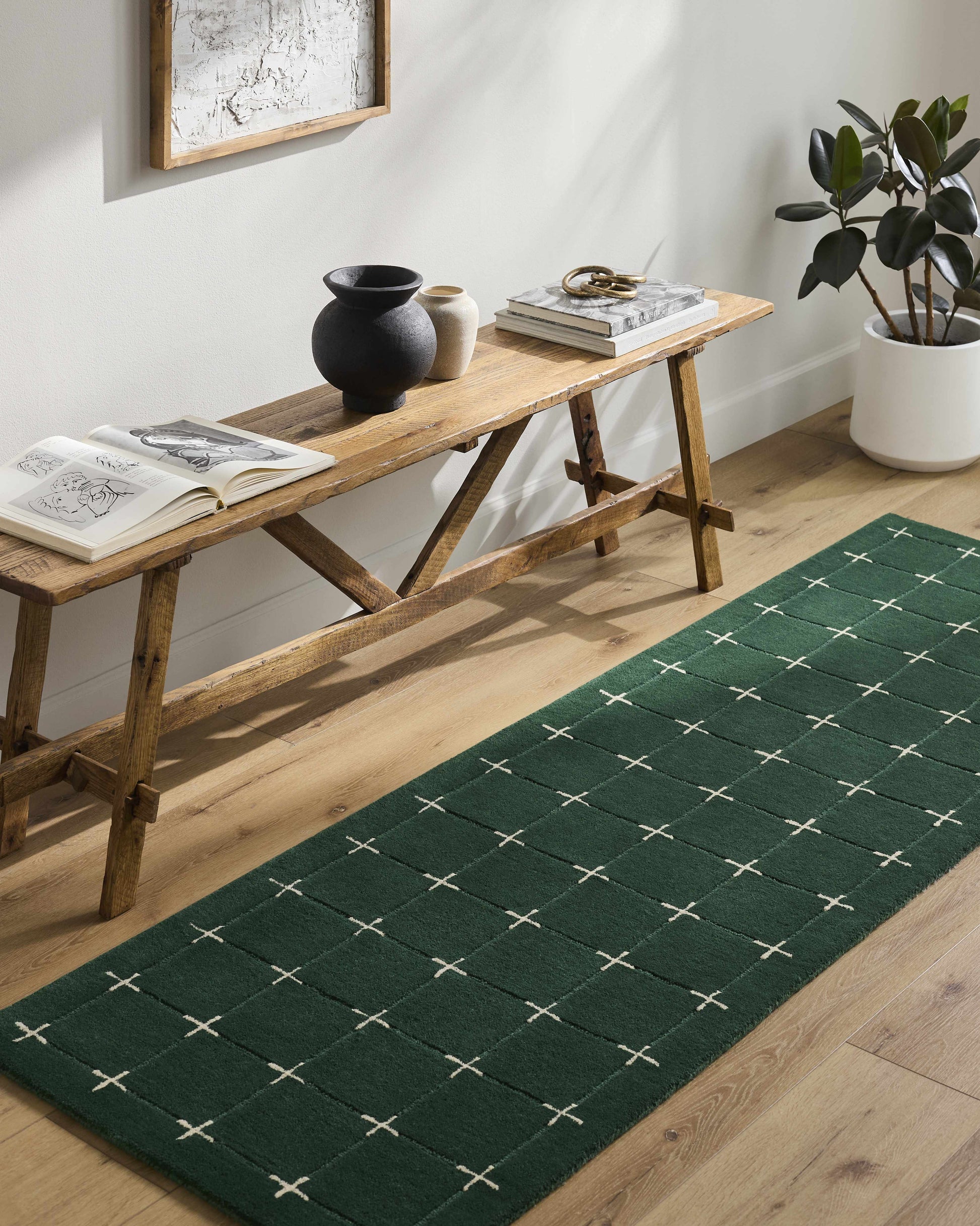 Sanvi Green Tufted Hand Tufted Wool Area Rug