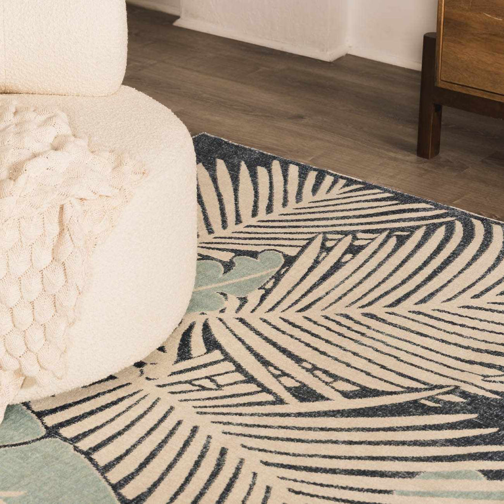 Thebarton Coastal Blue Palm Area Rug